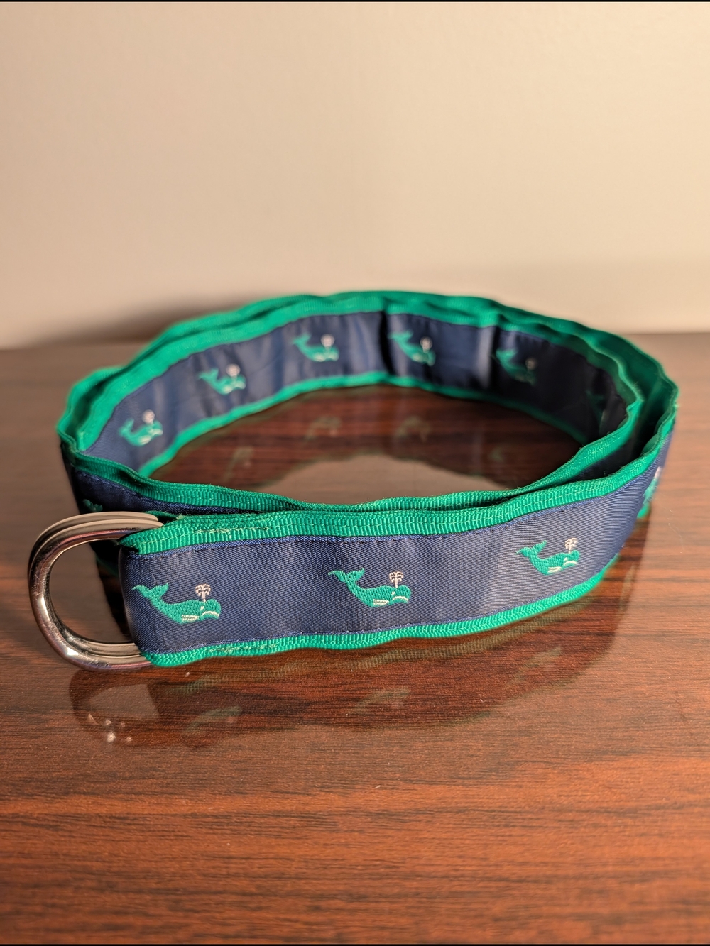 Blue and Green Eliza B Belt with Whales, Size Small